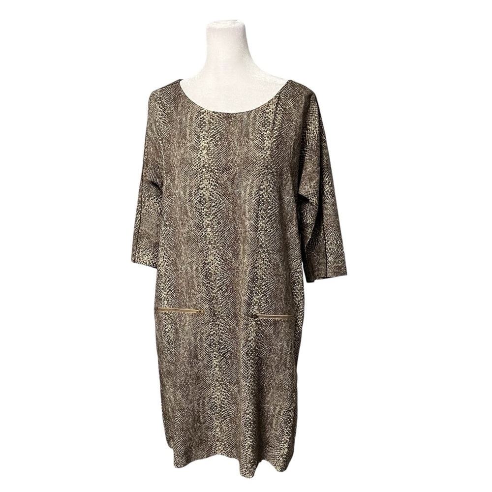 Zara 3/4 Sleeve Snakeskin Shift Dress Size Medium